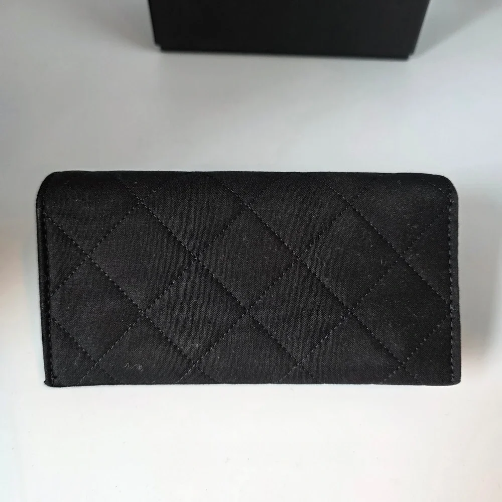 Chanel Black Quilted Fabric Eyewear Case with Box and Cleaning Cloth CC Logo